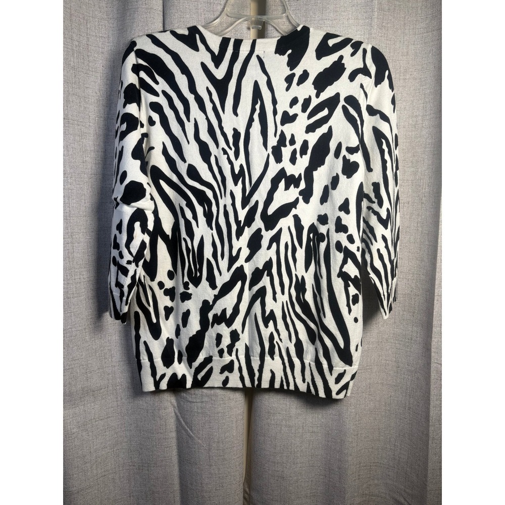 Designers Originals Zebra Print Cardigan Sweater Black White 3/4 Sleeve Large